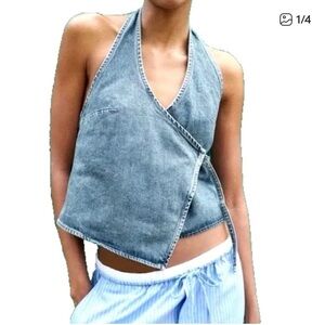 Zara Blue Denim Wrap Top